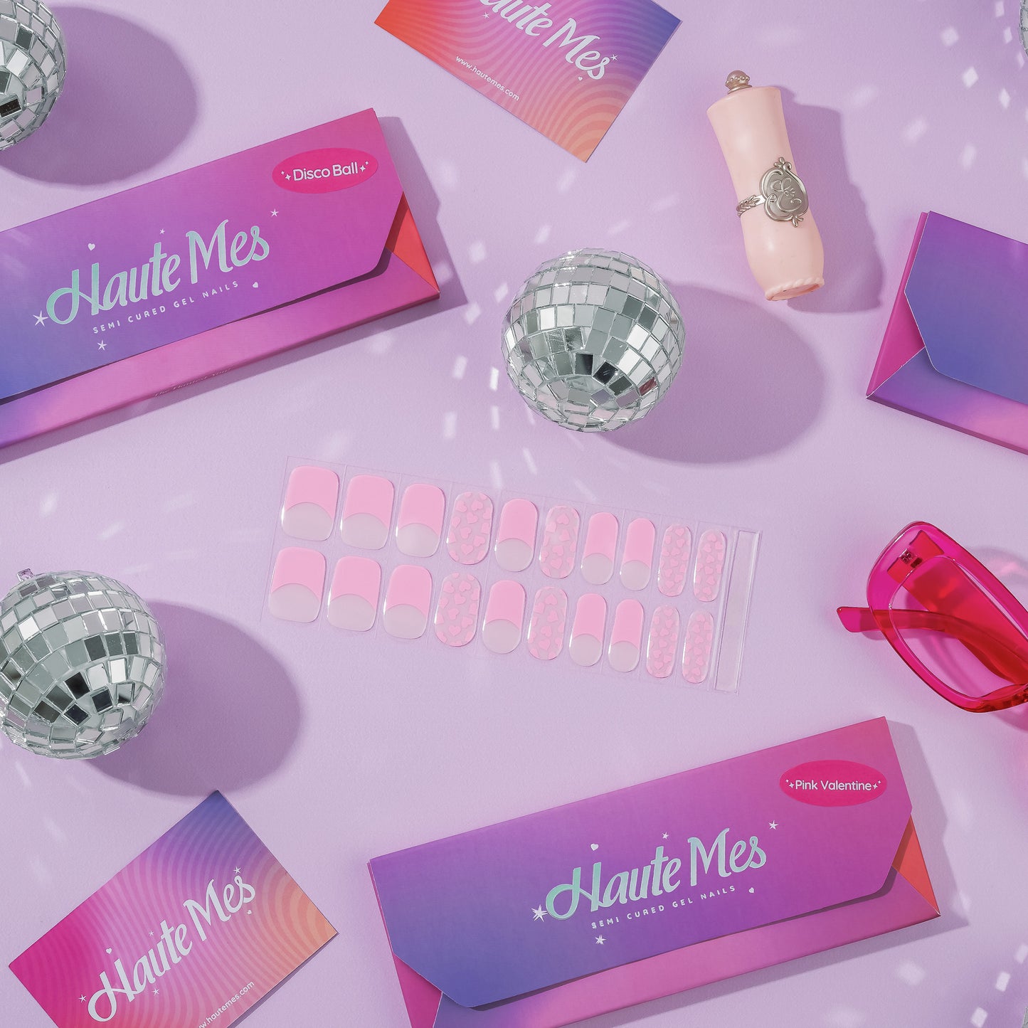 Pink Valentine Gel Nail Stickers | Light Pink Nails with Hearts | Haute Mes India