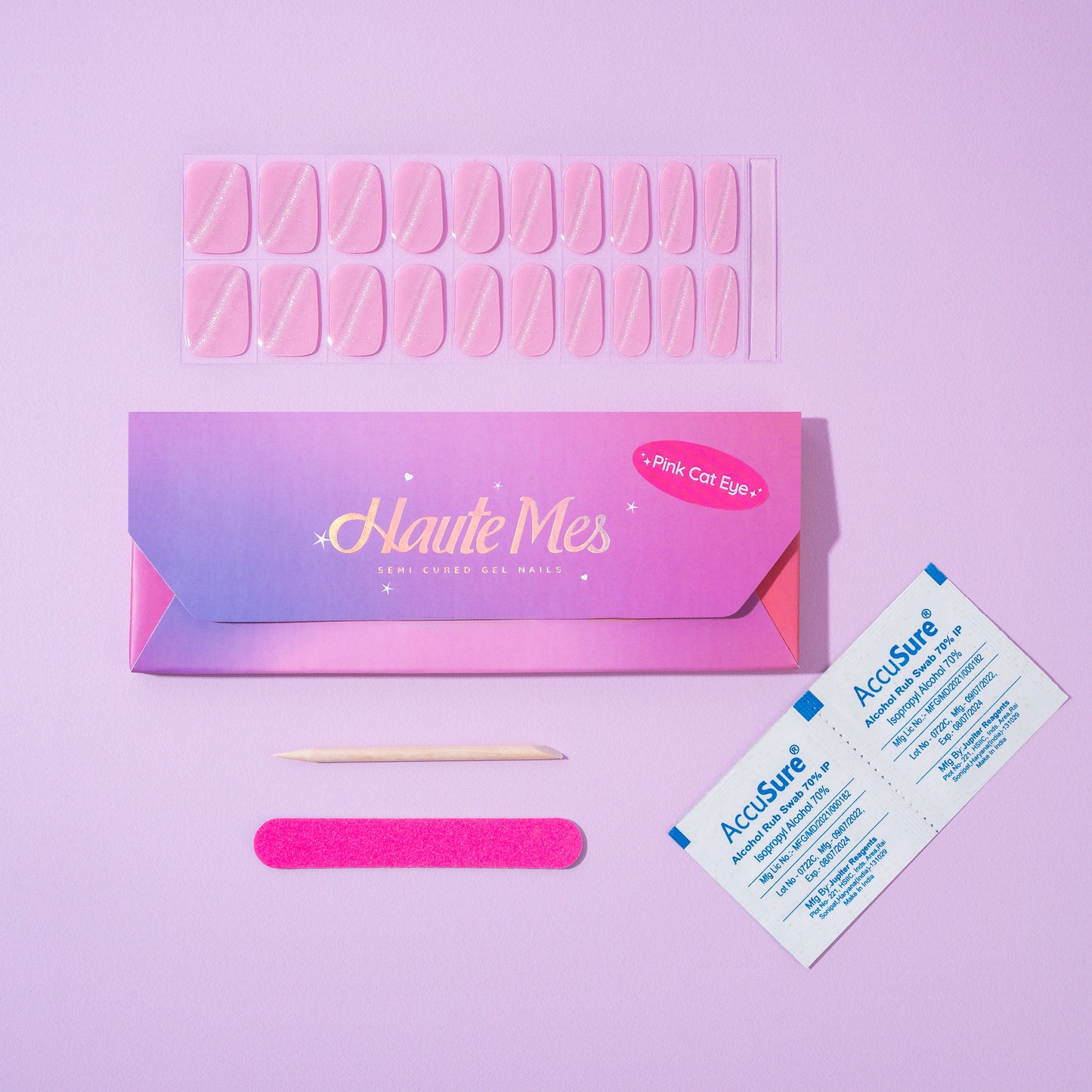 Pink Cat Eye Semi-Cured Gel Nail Stickers | Cat Eye Effect Nails | Haute Mes India