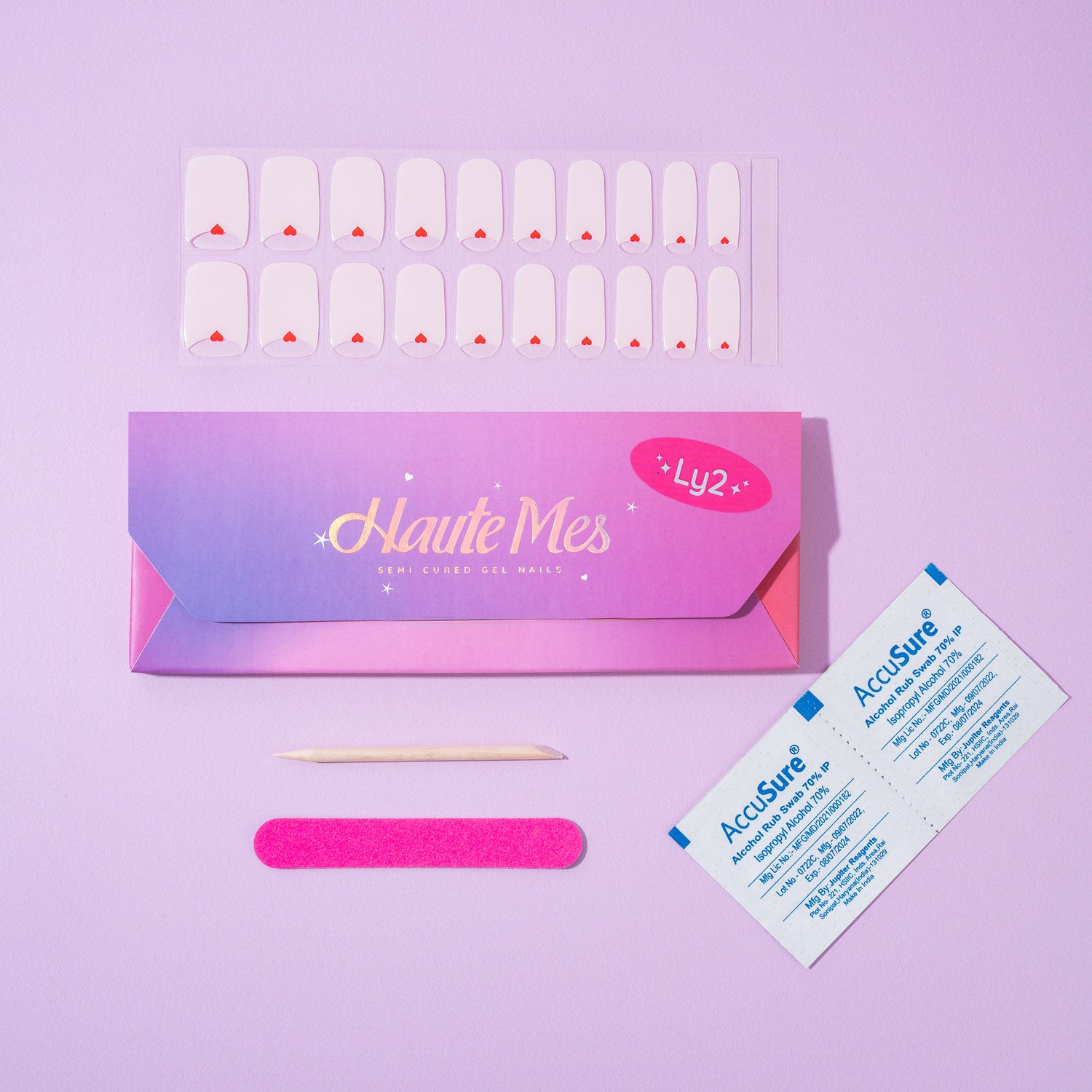Ly2 Semi-Cured Gel Nail Stickers | Pink Heart Nails | Haute Mes India