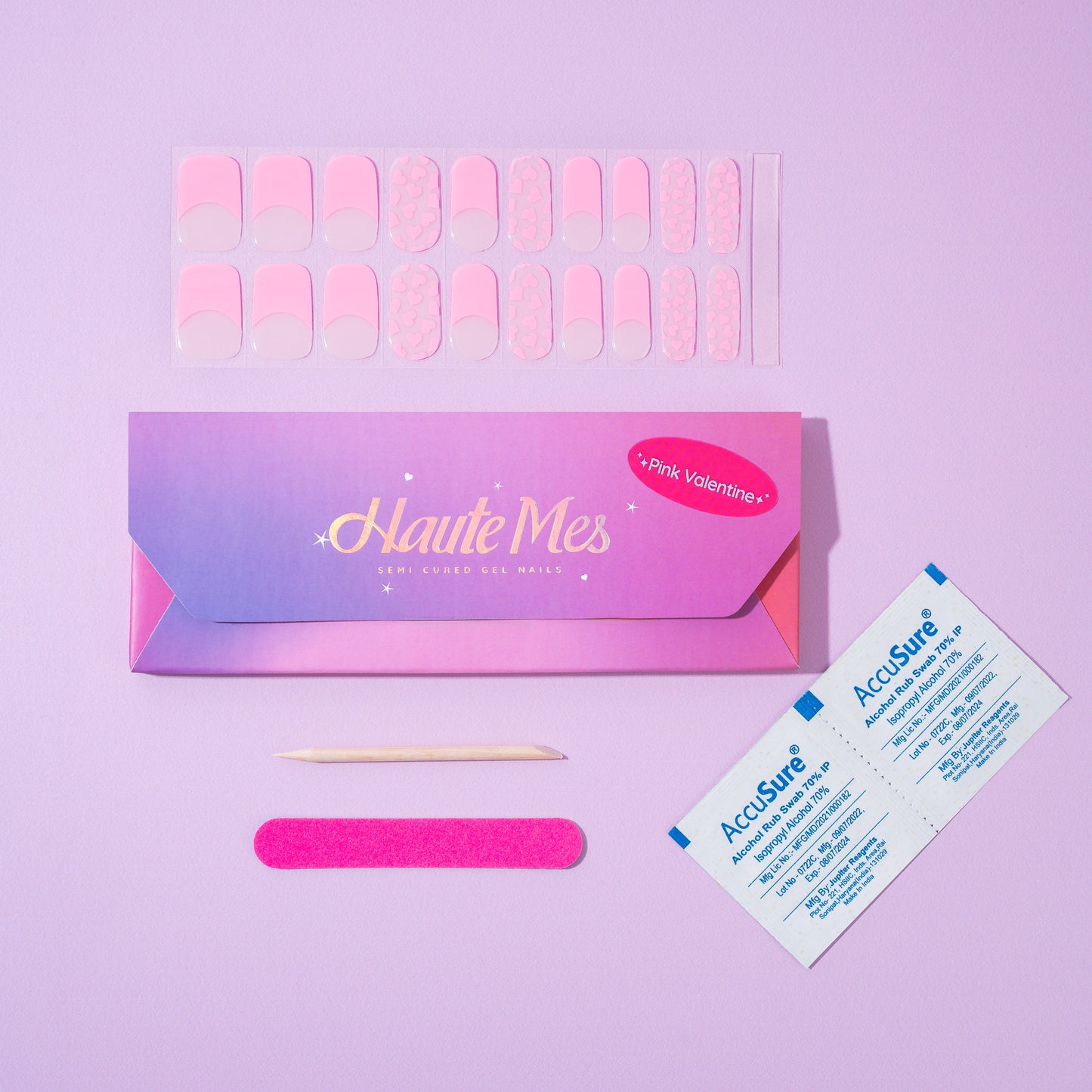 Pink Valentine Semi-Cured Gel Nail Stickers | Pink Heart Nails | Haute Mes India